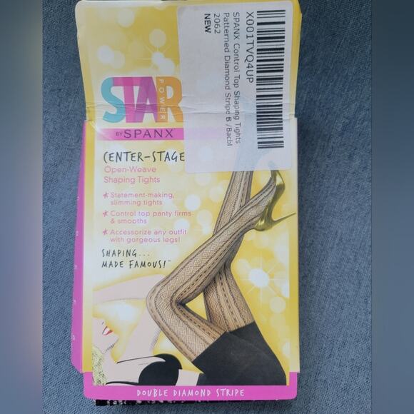 Spanx Star Power Center Stage Shaping Tights Double Diamond Stripe Size B - Picture 1 of 6